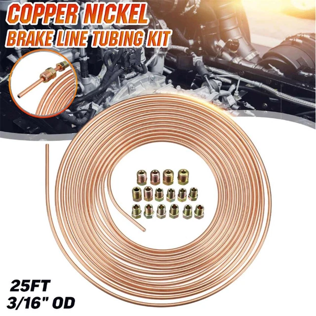 Copper Nickel Steel 3/16in OD Car Brake Line Tubing Kit Tube Hose With Fittings；