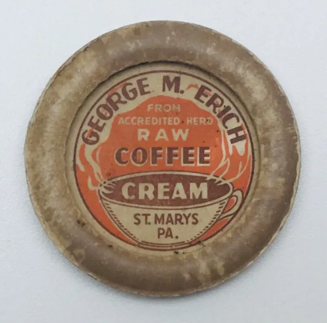 Vintage George M. Erich Raw Coffee Cream Milk Bottle Cap PA