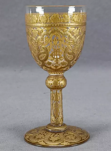 Bohemian Moser Type Heavy Raised Gold Crown Monogram Floral Scrollwork Wine Bohemian Moser Type Heavy Raised Gold Crown Monogram Floral Scrollwork Wine