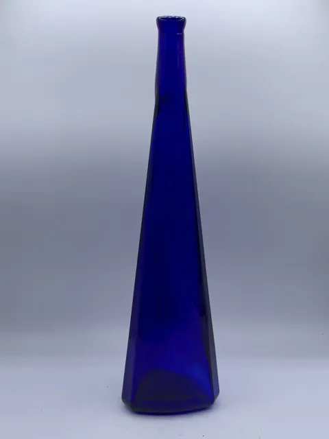 Colbalt Blue Large Glass Vase Triangle Shape 19”
