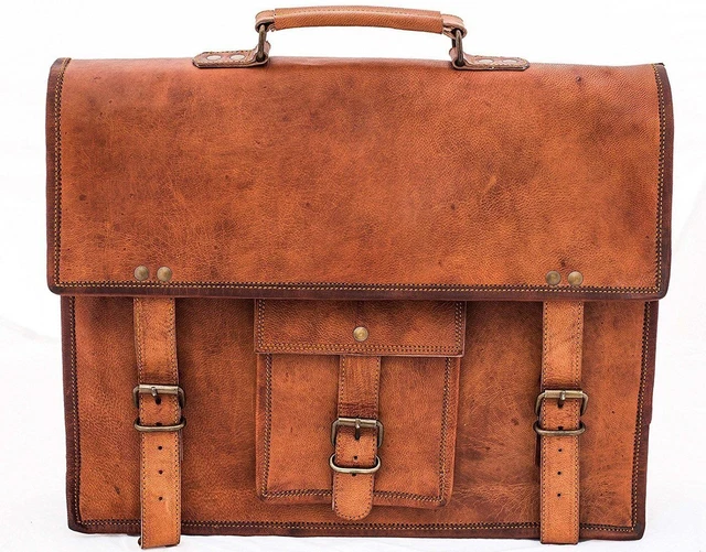 Borsa a mano da uomo in vera pelle vintage per laptop messenger valigetta