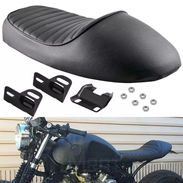 Motorcycle Vintage Hump Cafe Racer Seat For Suzuki Honda Yamaha Kawasaki - Black