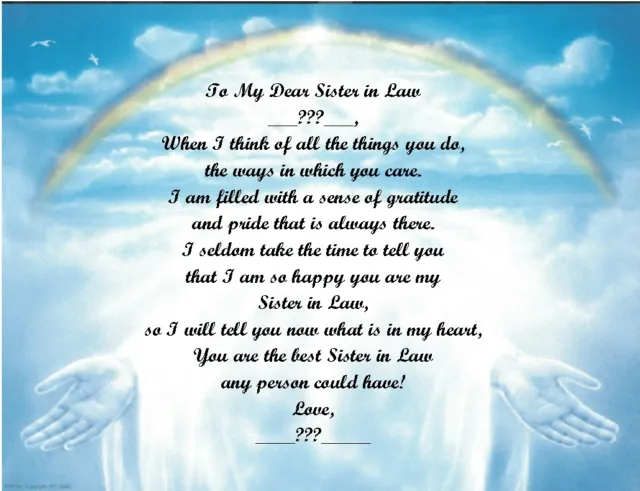 Christmas Gift/ Birthday Gift 4 Sister in Law Personalized Poem Rainbow Hands