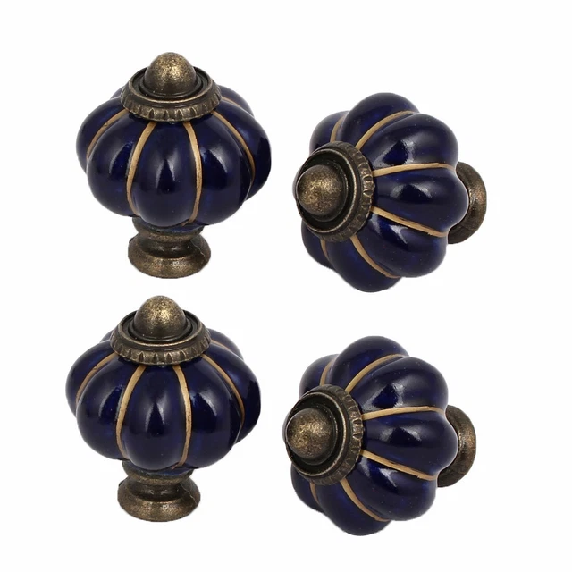 Home Office Furniture Ceramic Pumpkin Shape Pull Handle Knob Navy Blue 4pcs