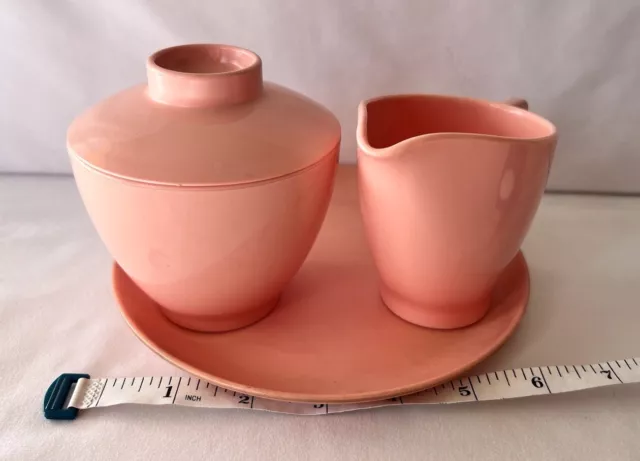 Vintage Spaulding Ware Chicago Melamine Melmac Pink Creamer, Sugar Bowl & Saucer