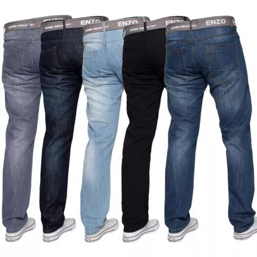 Enzo Jeans Jambe Droite Hommes Pantalon Coupe Standard Travail Tailles UK