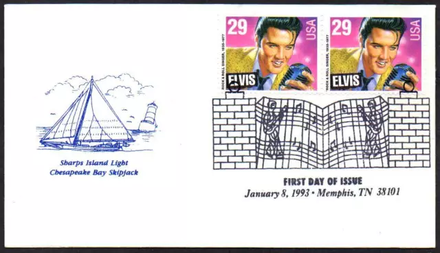 Elvis Presley #2721 (Pair) Chesapeake Cachet FDC Music Cancel Unadd (LOT 312)