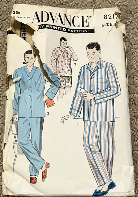 Vintage 1950s Advance Pattern #8217 Mens's Pajamas Size Chest 38-40