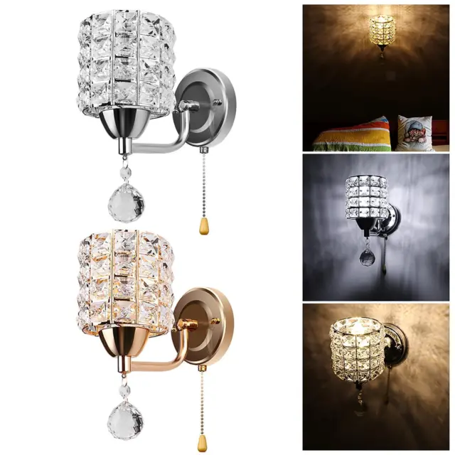 E26/E27 Crystal Wall Lamp, Wall Light Sconces Lighting Fixture, Pull Chain