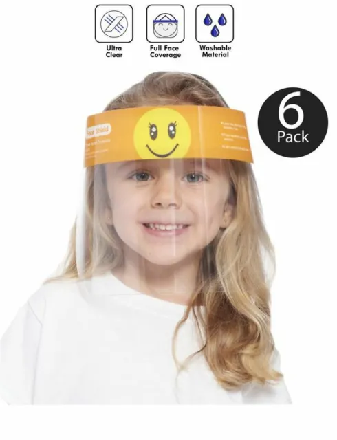 Kids Face Shield Visor Unisex Transparent Safety Cover Guard Yellow Smile 6 Pcs