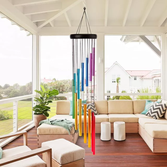 Wind Chimes 28.3" Metal Wind Chimes Outdoor with 14 Colorful Aluminium Rainbow