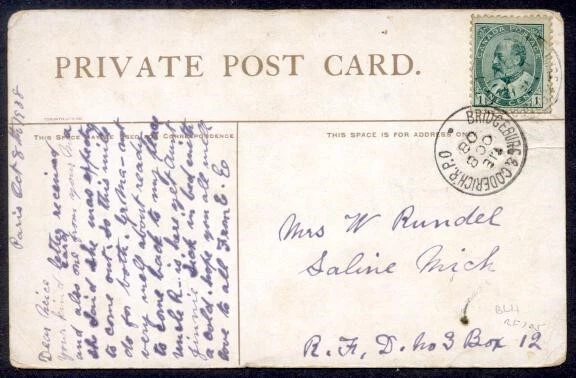 Canada Bridgeburg & Goderigh Rpo 1908 Ppc To Usa