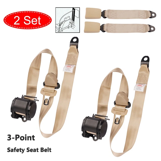 2x Universal Retractable 3 Point Seat Belt Car Vehicle Safety Adjustable Set US