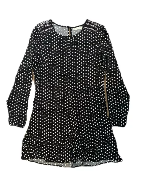 Rusty Diamond Print Shirt Dress Long Sleeve Size 10 Women's Black/White