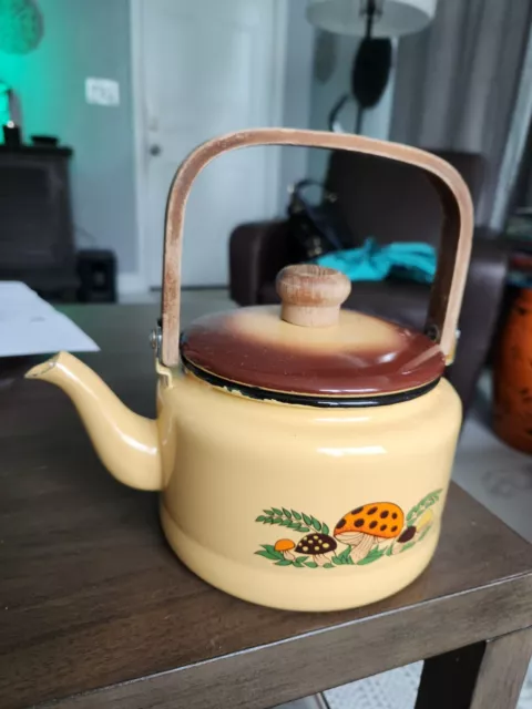 Rare 70’s Sear’s Merry Mushroom Enamelware Tea Kettle