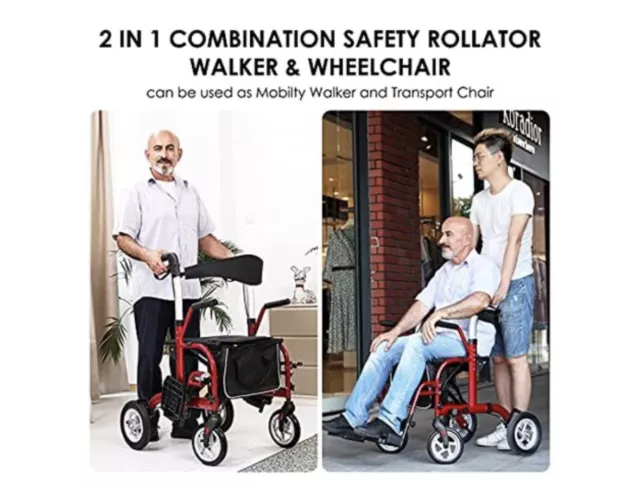 Healconnex 2 in 1 Rollator Walker for Seniors-Medical Walker Seat 10" Rear Wheel Healconnex 2 in 1 Rollator Walker for Seniors-Medical Walker Seat 10" Rear Wheel