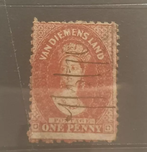 Tasmania QV Chalon 1d Carmine Used - Perforation 12