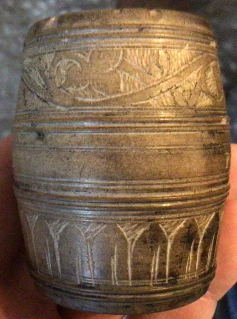 Antique “Dead Sea Stone” Hand Etched CUP Jar Jerusalem Palestine Judaica 2