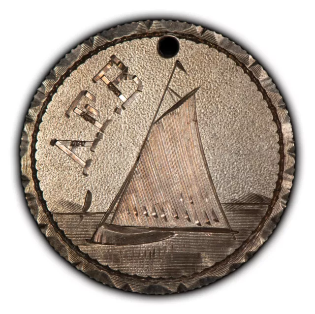 Love Token - AFB Script SAIL BOAT on 1888 10c Seated Liberty Dime - Y4830
