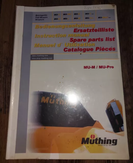 Bedienungsanleitung Ersatzteilliste Müthing Mulchgerät MU-M/MU-Pro *TOP*