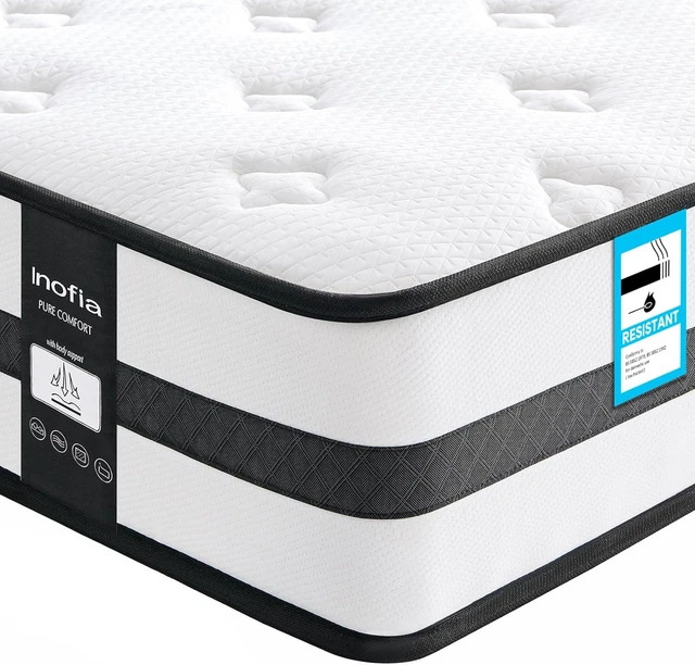 Inofia Single Mattresses 3FT, Memory Foam Sprung Hybrid Mattress 10 Inch, 7-Zone