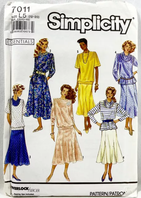 1990 Simplicity Sewing Pattern 7011 Womens 2-Pc Dress 5 Styles Size 12-20 13233