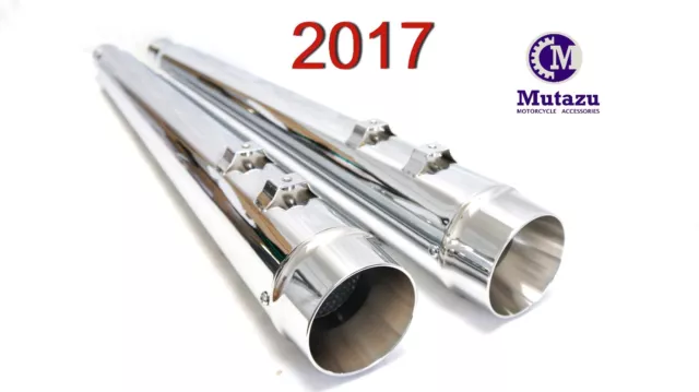 MUTAZU 4" Chrome Megaphone Slip-On Mufflers Exhaust 2017-up for Harley Touring