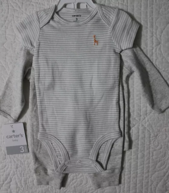 New Carters Baby Boys 3 Piece Little Layette Set Gray Giraffe Size 3M