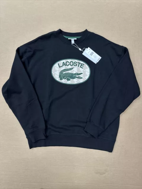 NEW Lacoste Mens Big Crocodile Monogram Sweater Black Size 5 Large L NWT