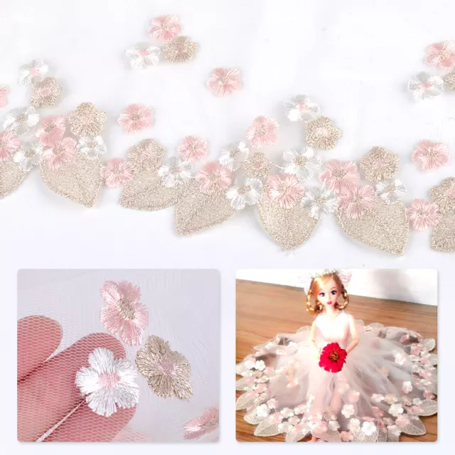 1 Yard Embroidered Leaf Flower Tulle Lace Edge Trim Sewing Wedding Bridal Dress