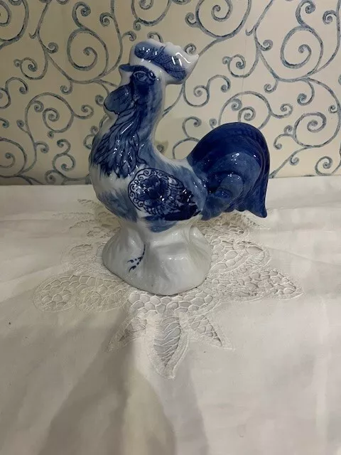 Vintage Blue and White Porcelain Rooster