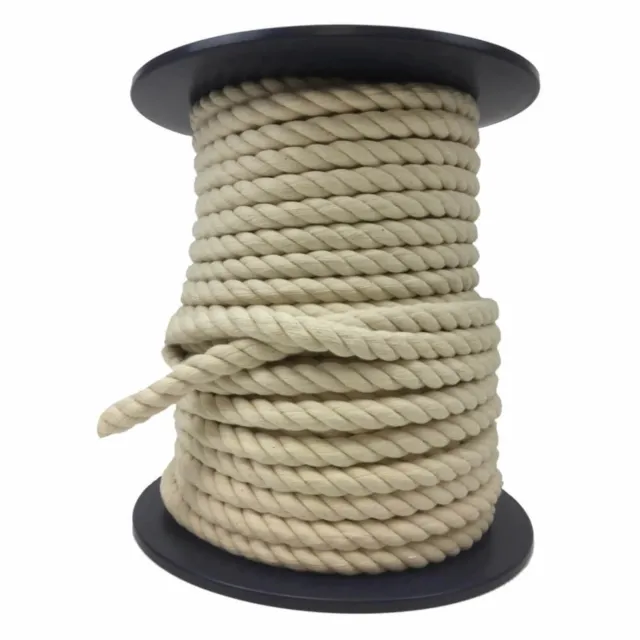 10mm Natural Cotton Rope, On A Reel, 3 Strand Twisted Cord - Select Your Length