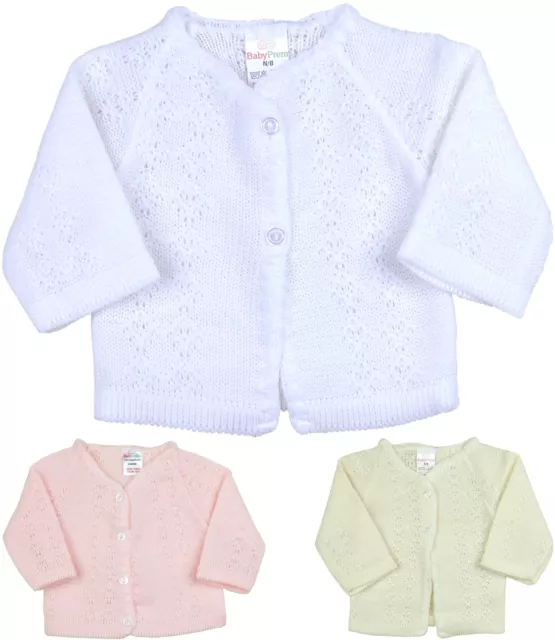 BabyPrem Baby Girls Clothes Knitted Pink White Cardigan Cardi Newborn - 0-3m