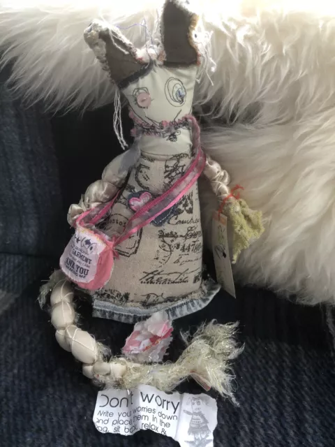 Art Folk Cat Handmade With  Bag For Worry &wishes