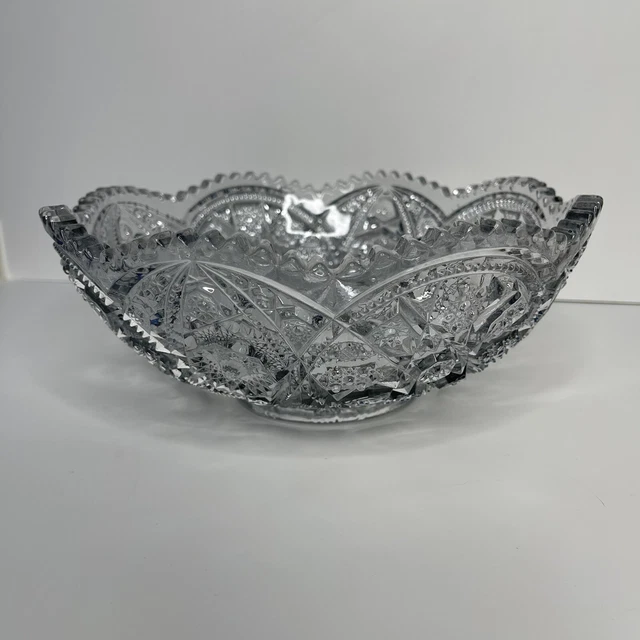 American Brilliant Cut Glass Round Serving Bowl Centerpiece 9” Clear