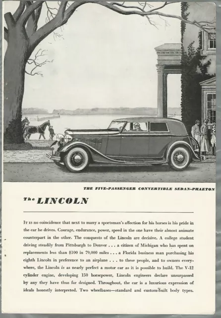 1934 LINCOLN advertisement, Lincoln five-passenger sedan-phaeton