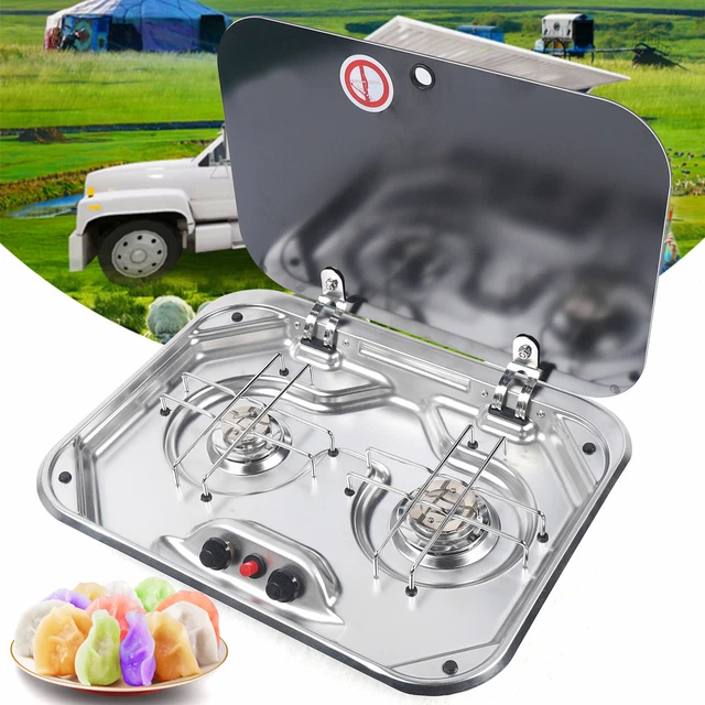 LPG GAS STOVE 2 Burners RV Boat Caravan Camper +Tempered Glass Lid