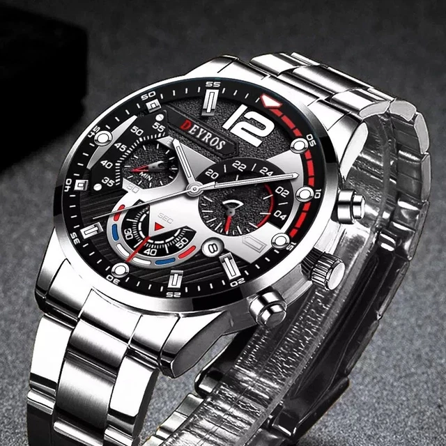 Montre Homme Chronographe Quartz Avec Bracelet En Cuir Noir - Cadran