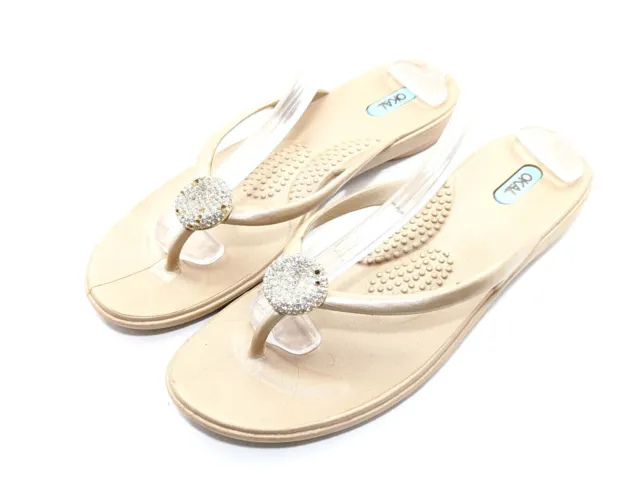 Oka Bee Beige Womens Thong Sandals Size L 9.5  - 10.5 Made in USA Flip Flops