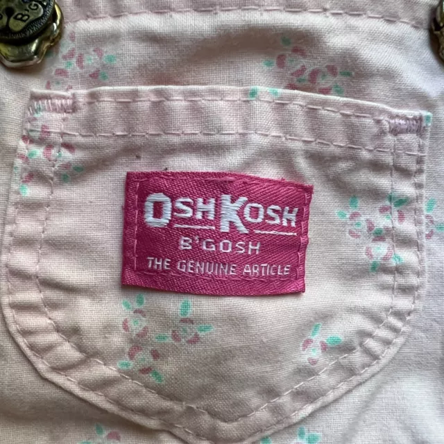 Vintage OshKosh Bgosh Pink Rose Rosette Floral Bib Overalls 12 mo USA