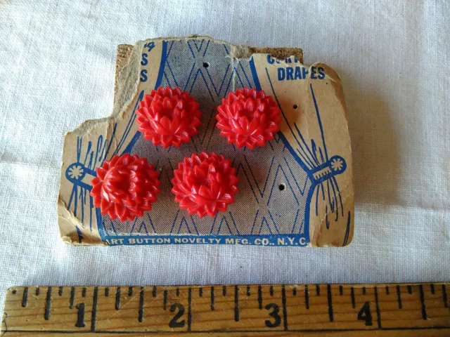 Set 4 Vintage Red Bakelite Flower Curtain Pin Backs Tie Backs Push Pins Tested