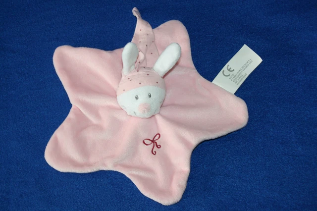 Nicotoy Simba Dickie Doudou Lapin Plat Etoile Rose Blanc Bonnet Pois Etat Neuf