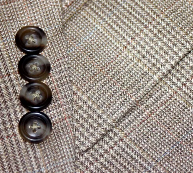 JOS A BANK mens WOOL SILK sport coat BEIGE BROWN GLEN PLAID CLASSIC FIT 42L 42