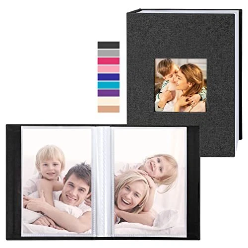 Álbum de fotos 4x6 100 bolsillos 2 paquetes, mini capacidad pequeña 100 bolsillos/2 piezas negro