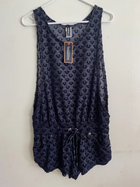 Women's TRUE RELIGION swimwear navy blue cover up Romper medium NWT