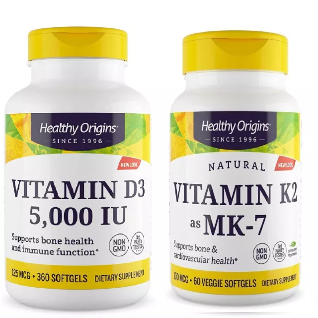 Healthy Origins Vitamina D3 5000 IU ui 360 Softgels + K2 as MK7 100 mcg 60 Caps