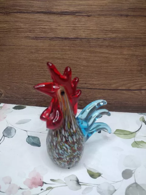 Hand Blown Italian Murano Rooster  Speckled