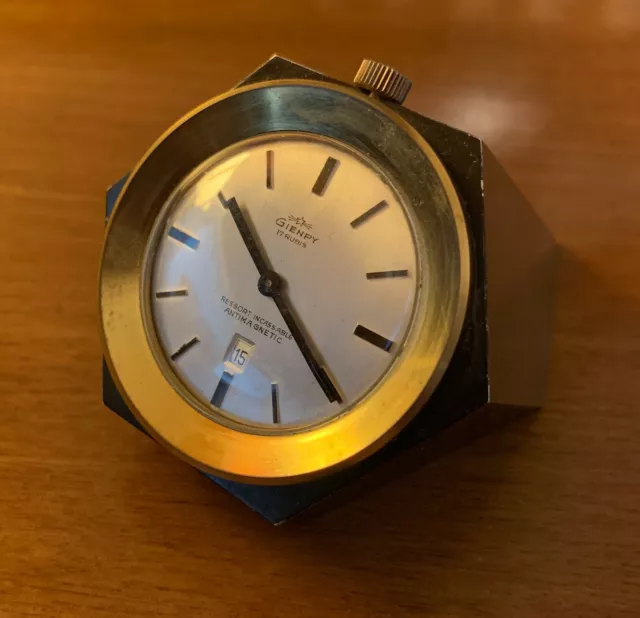 Orologio da tavolo con datario vintage meccanico ottone Giempy 17 rubini