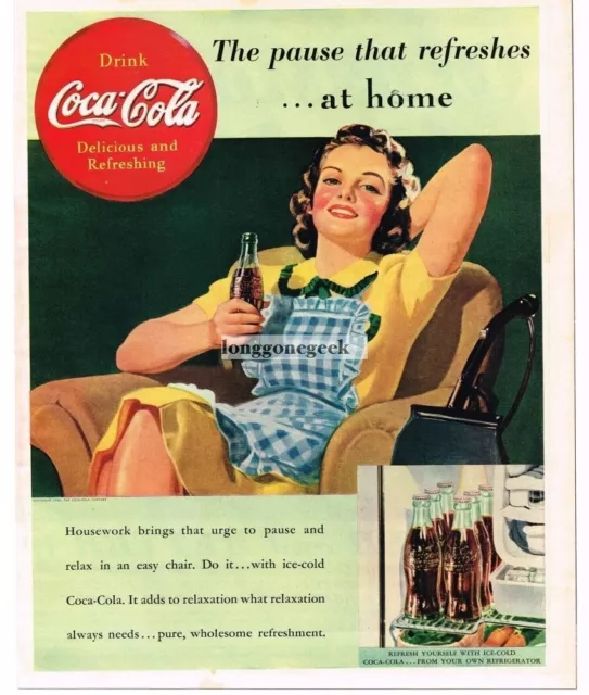 1939 COCA-COLA Coke Housewife Relaxing The Pause That Refreshes Vintage Print Ad