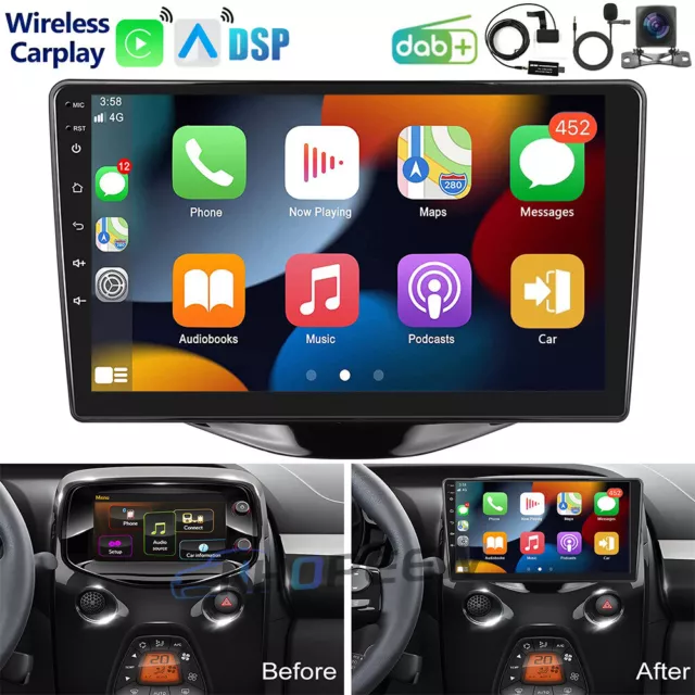 Radio de coche DAB+ Carplay GPS Android 12 para Toyota Aygo II Citroen C1 Peugeot 108